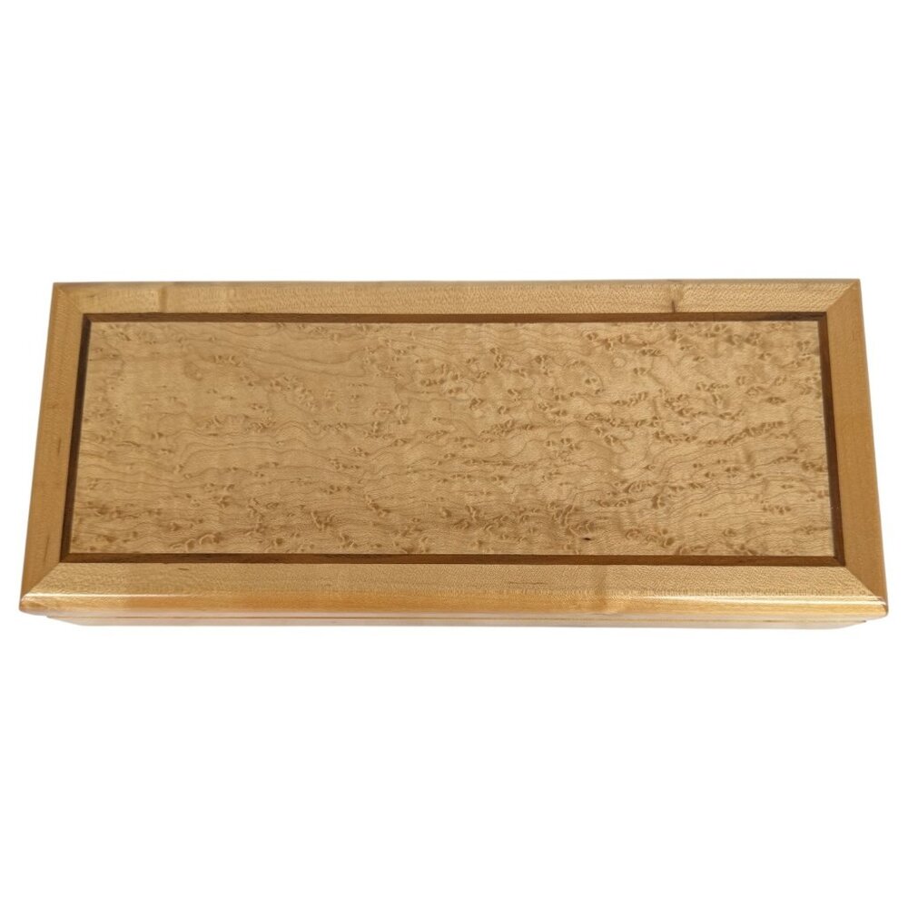 Hand Made Rectangle Wooden Jewelry Box Velvet Lining Hinged Lid Birdseye Maple - Picture 2 of 9